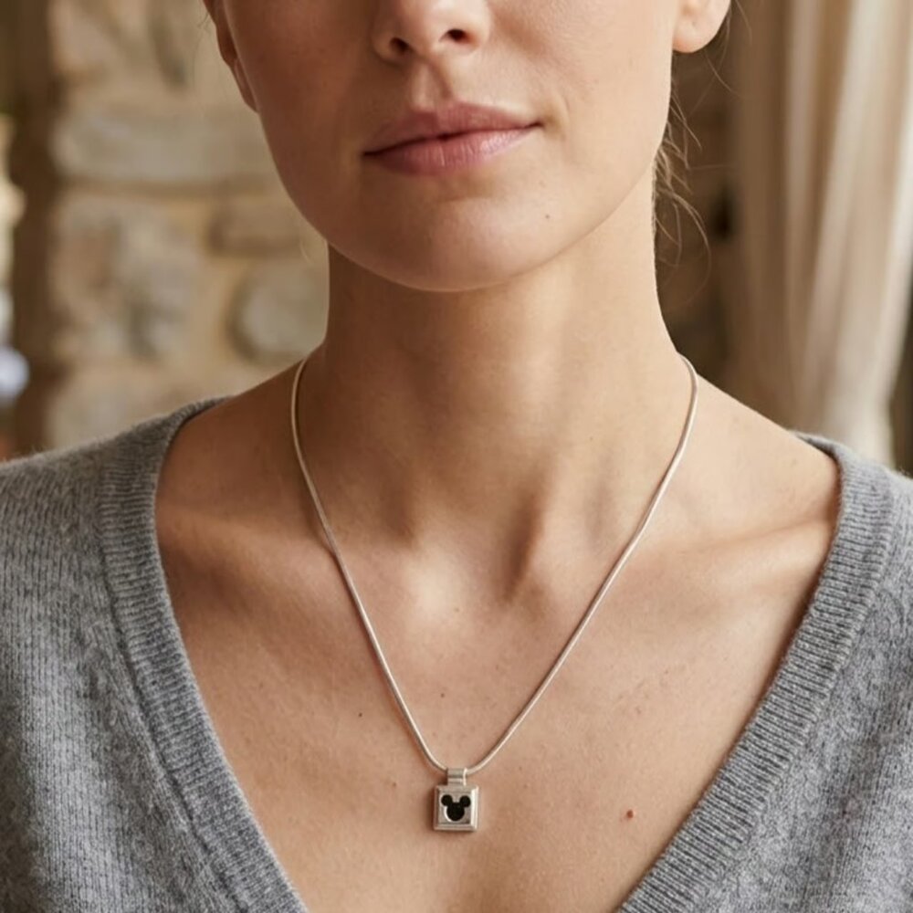 Disney Silver Necklace with Black Mickey Pendant